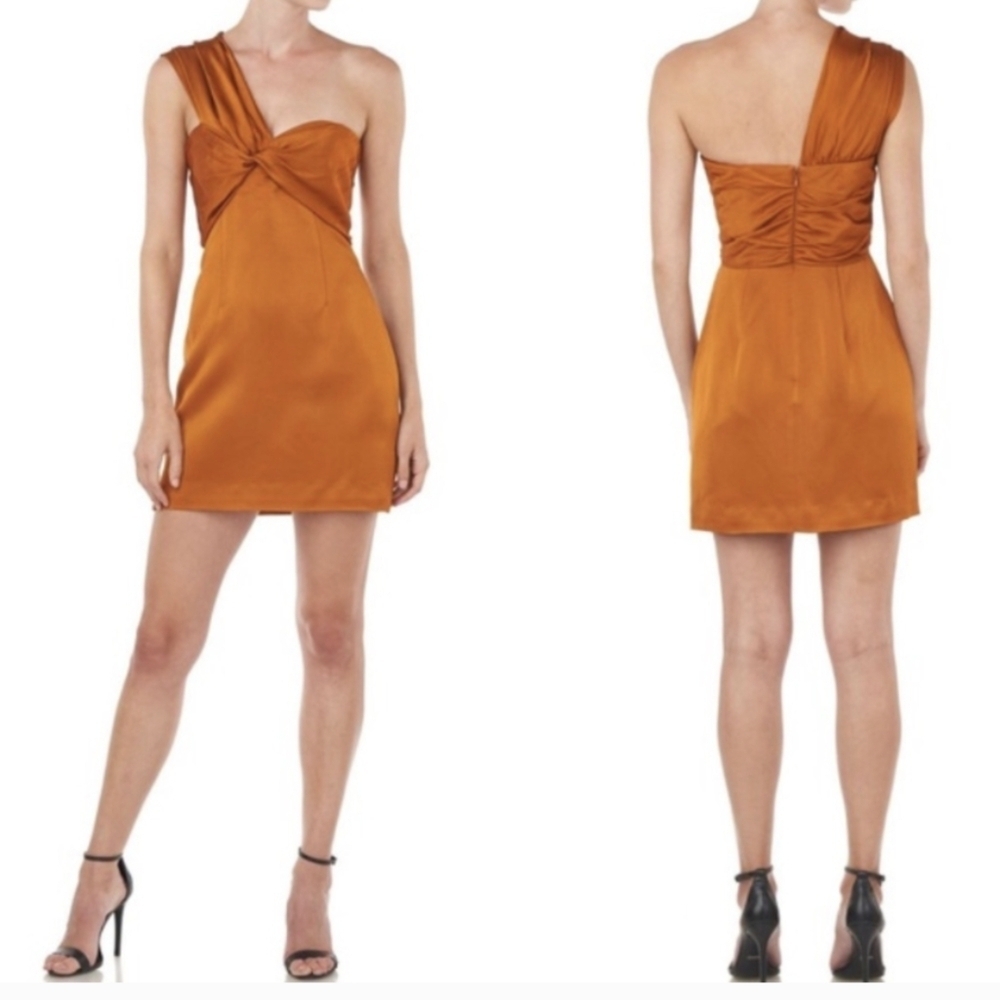 Amur Orange Mini Dress One shoulder Cocktail Dress Size 6 Misha